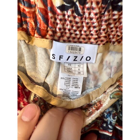 SFIZIO Sz 6 Multicolor Patchwork Velvet Wide Leg High Rise Pull On Pants soft - Picture 5 of 7